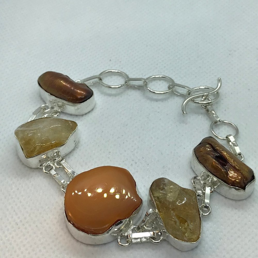 Sterling Silver Multi-Stone Bracelet in Orange and Brown Tones